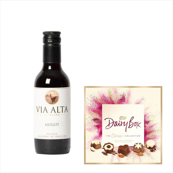 Via Alta Merlot 18.7cL & Dairy Box Chocolate Gift