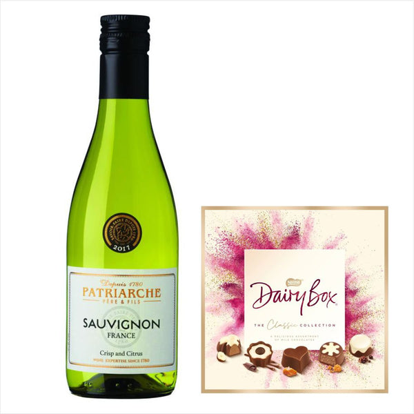 Patriarche Sauvignon Blanc 18.7cL & Dairy Box Chocolate Gift