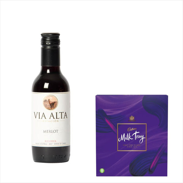 Via Alta Merlot 18.7cL & Milk Tray Chocolate Gift