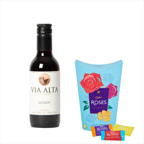 Via Alta Merlot 18.7cL & Roses Chocolate Gift