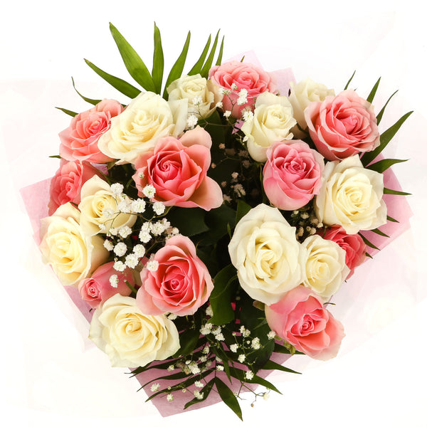 20 Sweet Pink & White Roses