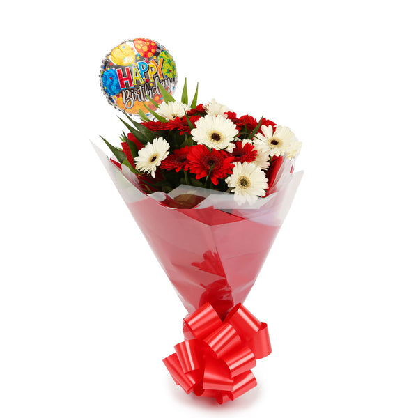 A Happy Gerbera Daisies Bouquet & Birthday Balloon