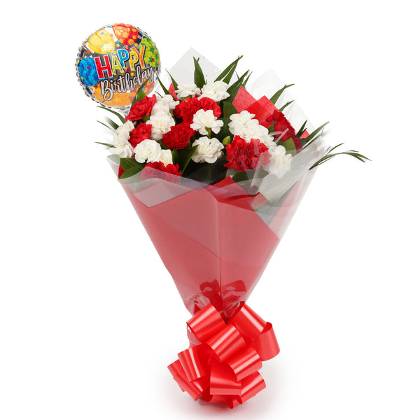 A Red Blooming Bouquet & Birthday Balloon