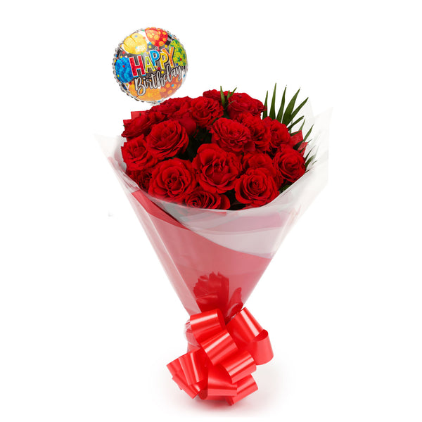 20 Red Roses  & Birthday Balloon