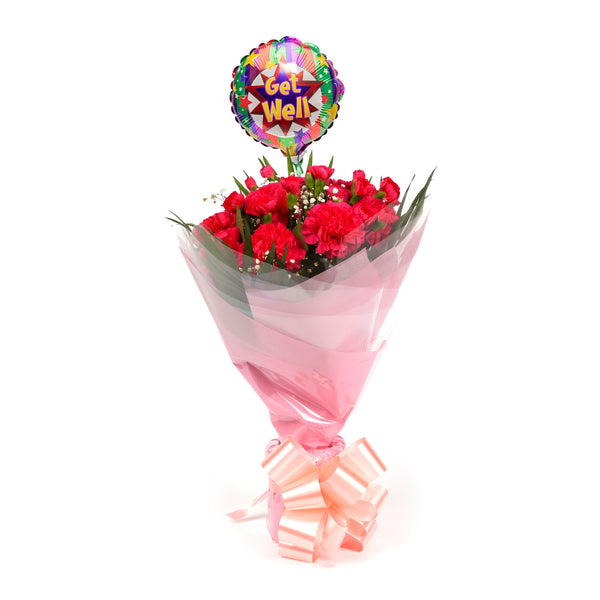 A Beautiful Red Carnations Melody  & Get Well Balloon