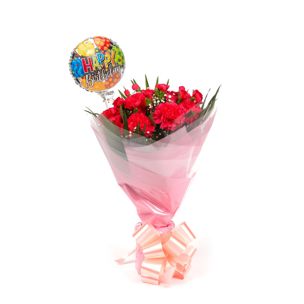 A Beautiful Red Carnations & Birthday Balloon