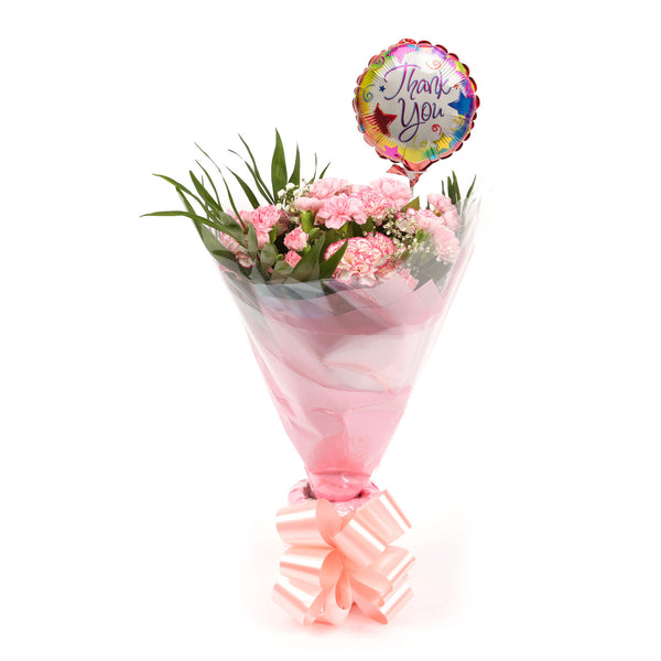 A Beautiful Pink Candy Carnations & Thank You Balloon