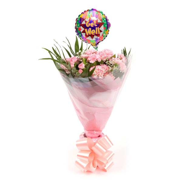 A Beautiful Pink Candy Carnations Melody & Get Well Balloon