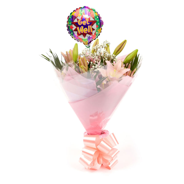 A Classic Pink Lilies Bouquet  & Get Well Balloon