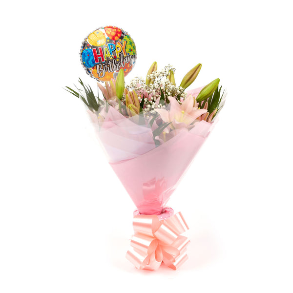 A Classic Pink Lilies Bouquet & Birthday Balloon