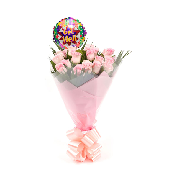 20 Beautiful Pink Roses & Get Well Balloon