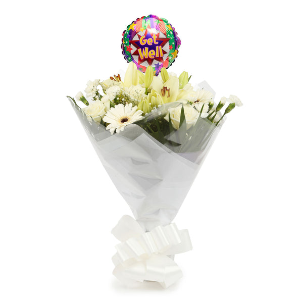 A Wonderful White Bouquet & Get Well Balloon