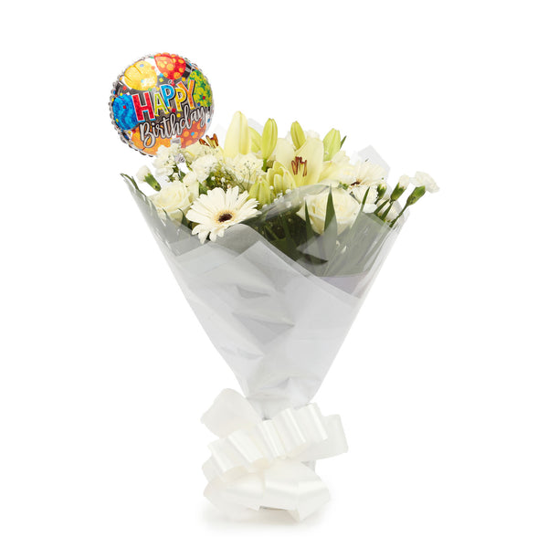 A Wonderful White Bouquet & Birthday Balloon