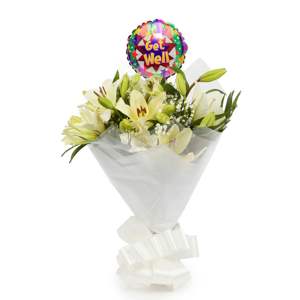 A Classic White Lilies Bouquet  & Get Well Balloon