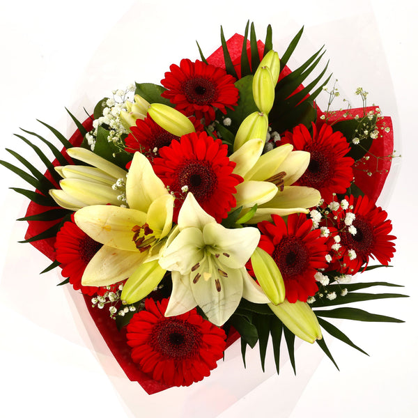 A Stunning Red Gerbera & Lily Bouquet