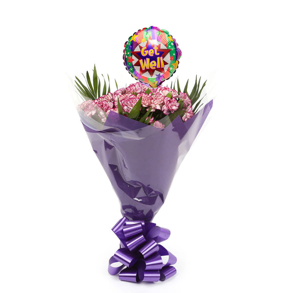 A Beautiful Purple Candy Carnations Melody & Get Well Balloon