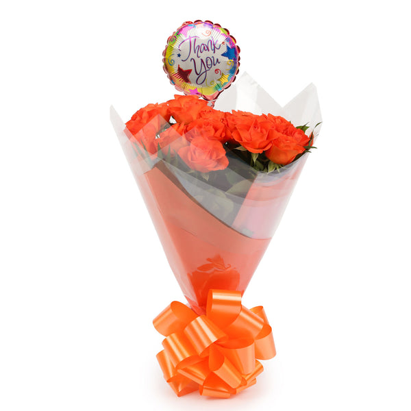 20 Orange Roses Bouquet & Thank You Balloon