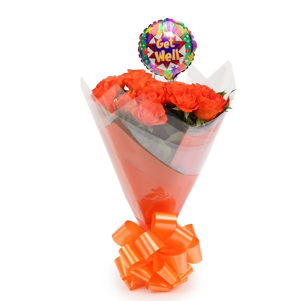 20 Orange Roses Bouquet & Get Well Balloon