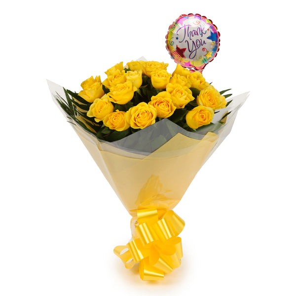 20 Luxury Yellow Roses Bouquet & Thank You Balloon