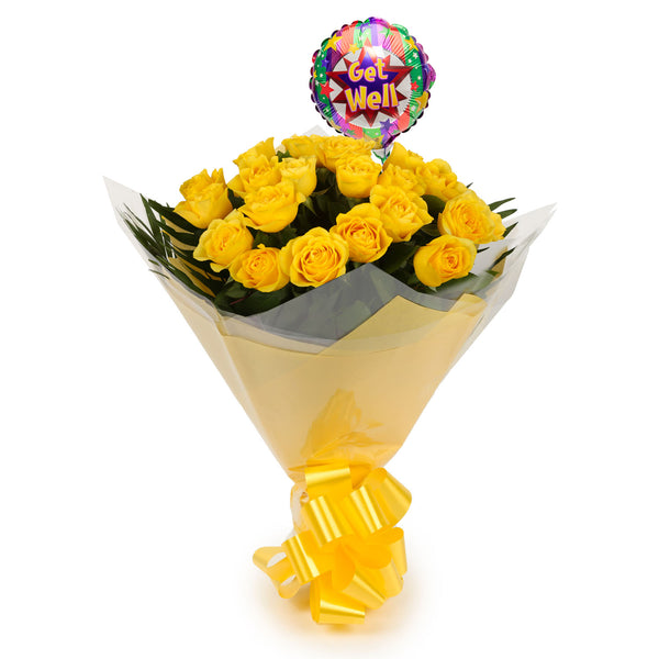 20 Luxury Yellow Roses Bouquet & Get Well Balloon