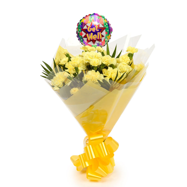 A Beautiful Gold Carnations Melody & Get Well Balloon