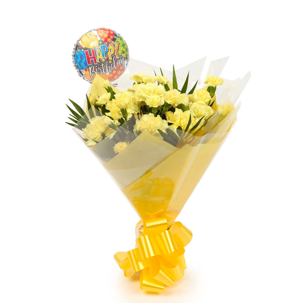 A Beautiful Gold Carnations  & Birthday Balloon